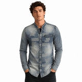 UHO - Long Sleeves Jeans Shirt for Men - Sarman Fashion - Wholesale Clothing Fashion Brand for Men from Canada