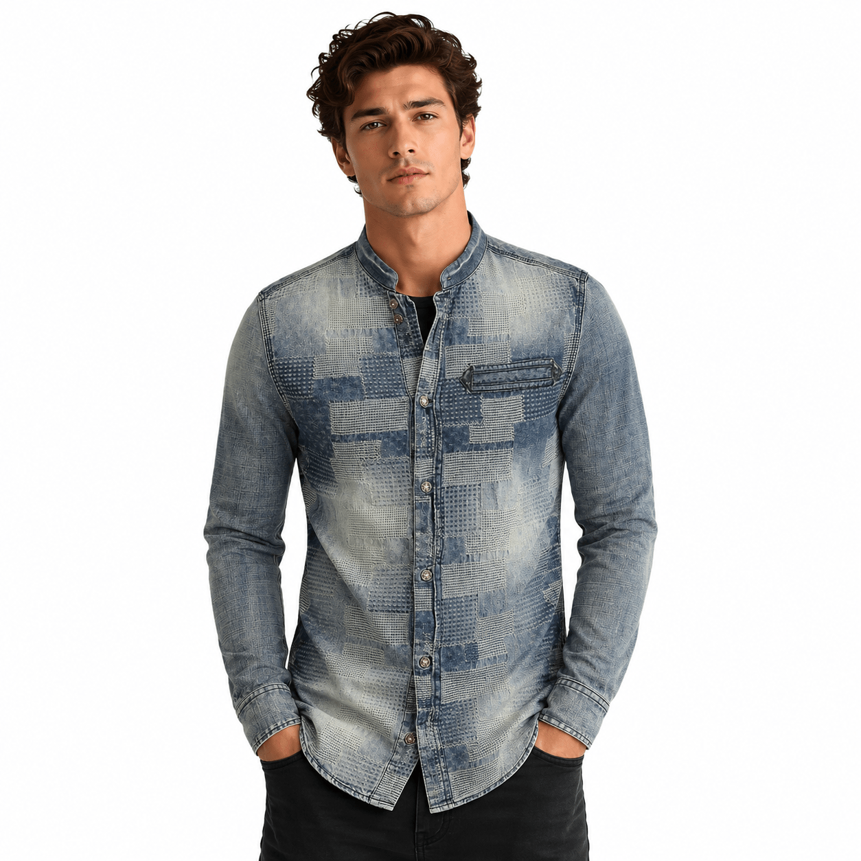 UHO - Long Sleeves Jeans Shirt for Men - Sarman Fashion - Wholesale Clothing Fashion Brand for Men from Canada