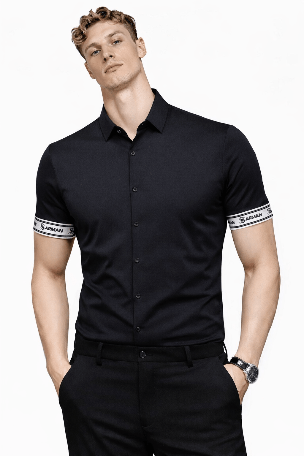 Upgrade Edurto - Short Sleeves Shirt with Straps for Men - Sarman Fashion - Wholesale Clothing Fashion Brand for Men from Canada