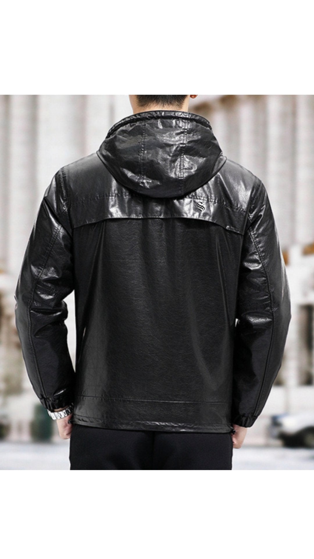 Vamp - Pu Leather Hoodie for Men - Sarman Fashion - Wholesale Clothing Fashion Brand for Men from Canada