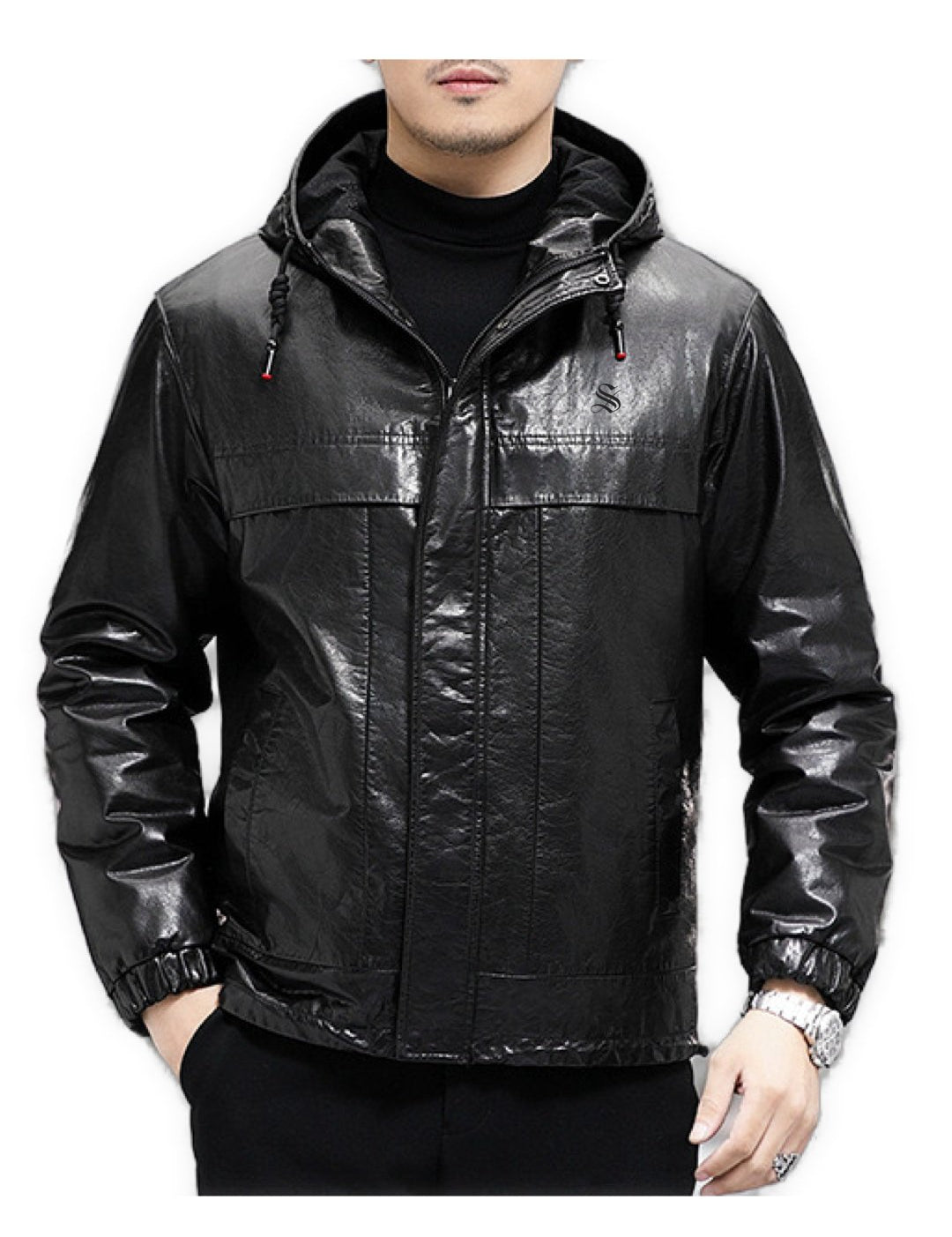 Vamp - Pu Leather Hoodie for Men - Sarman Fashion - Wholesale Clothing Fashion Brand for Men from Canada