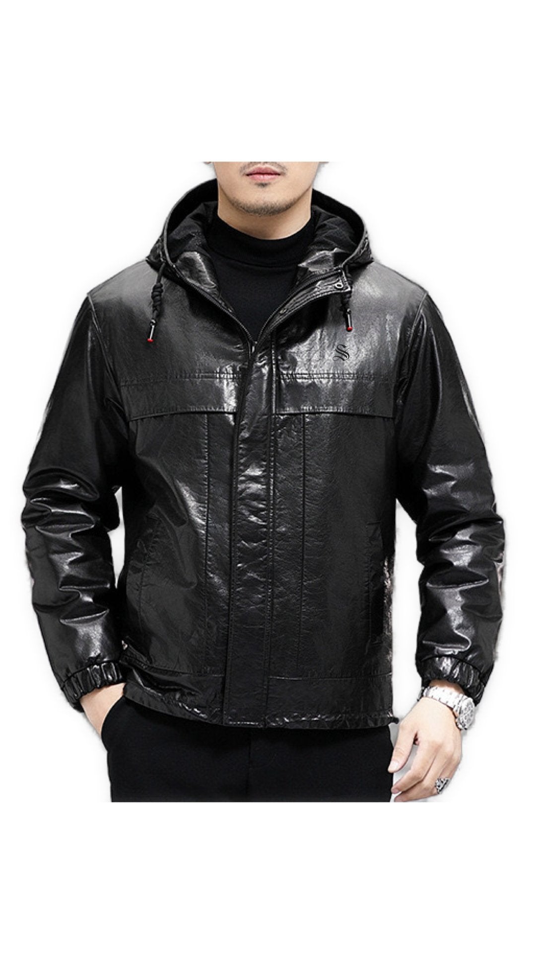 Vamp - Pu Leather Hoodie for Men - Sarman Fashion - Wholesale Clothing Fashion Brand for Men from Canada