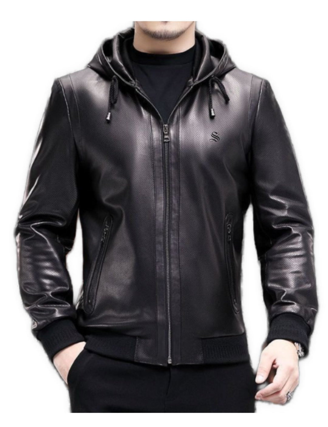 Vampzik - Pu Leather Hoodie for Men - Sarman Fashion - Wholesale Clothing Fashion Brand for Men from Canada