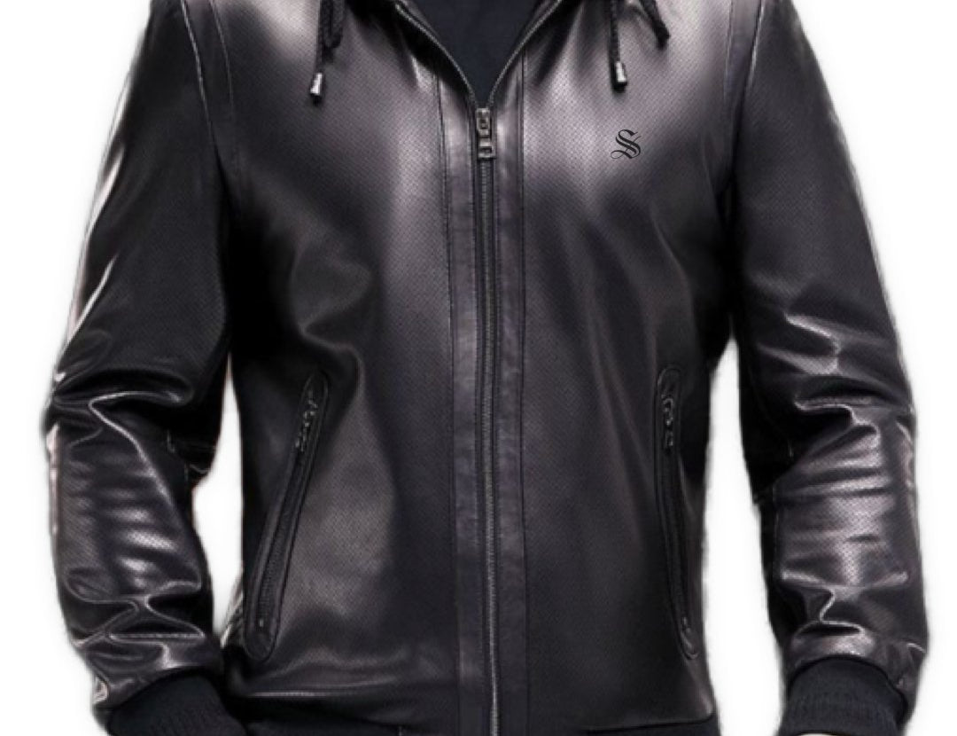 Vampzik - Pu Leather Hoodie for Men - Sarman Fashion - Wholesale Clothing Fashion Brand for Men from Canada