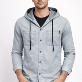 Vdussa - Long Sleeve Denim Shirt with Hood for Men - Sarman Fashion - Wholesale Clothing Fashion Brand for Men from Canada