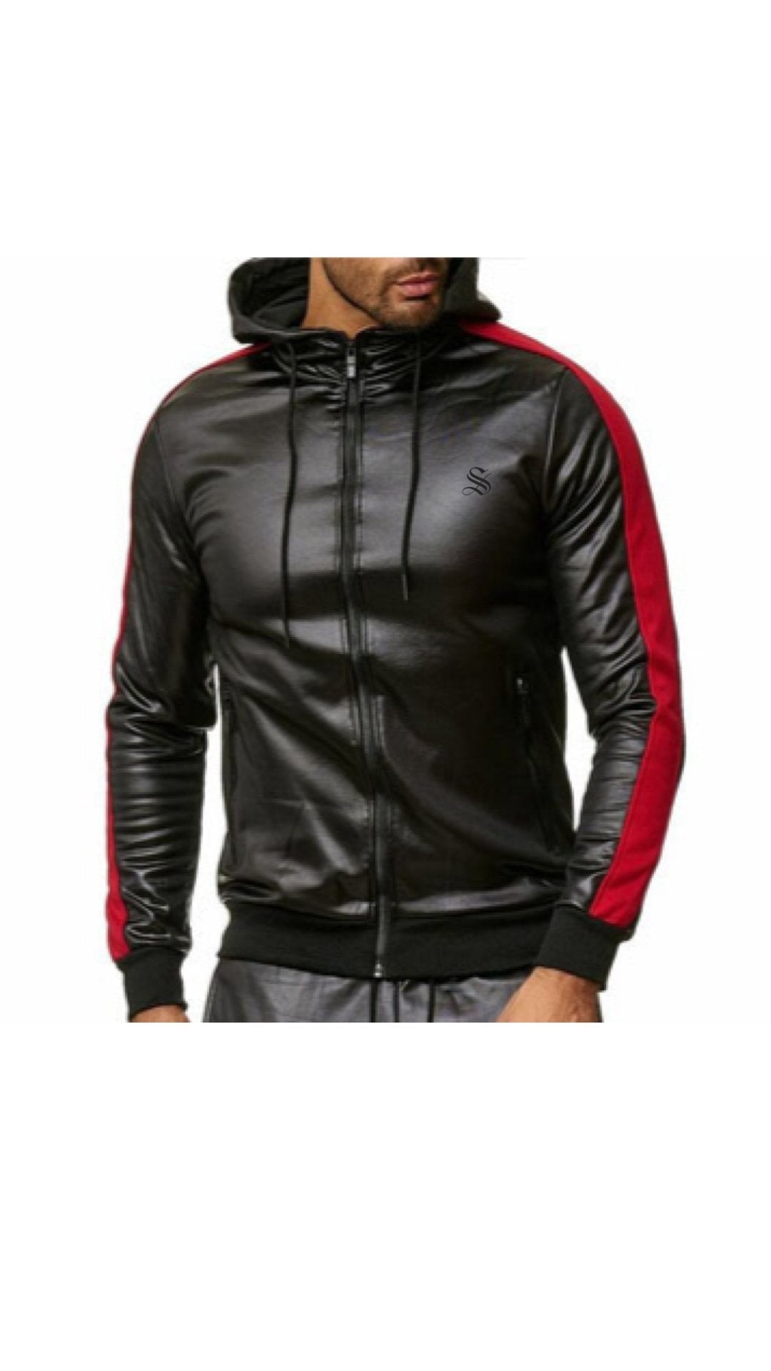 Vkuna - Pu Leather Hoodie for Men - Sarman Fashion - Wholesale Clothing Fashion Brand for Men from Canada