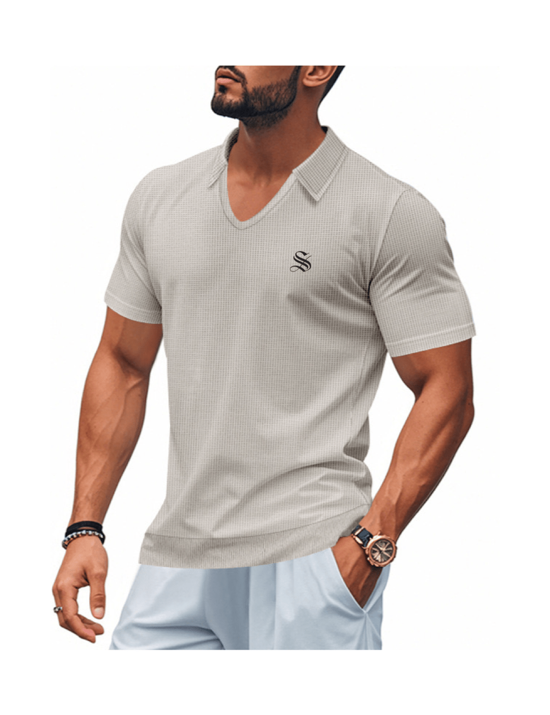 VLHJK - V - Neck Polo Shirt for Men - Sarman Fashion - Wholesale Clothing Fashion Brand for Men from Canada