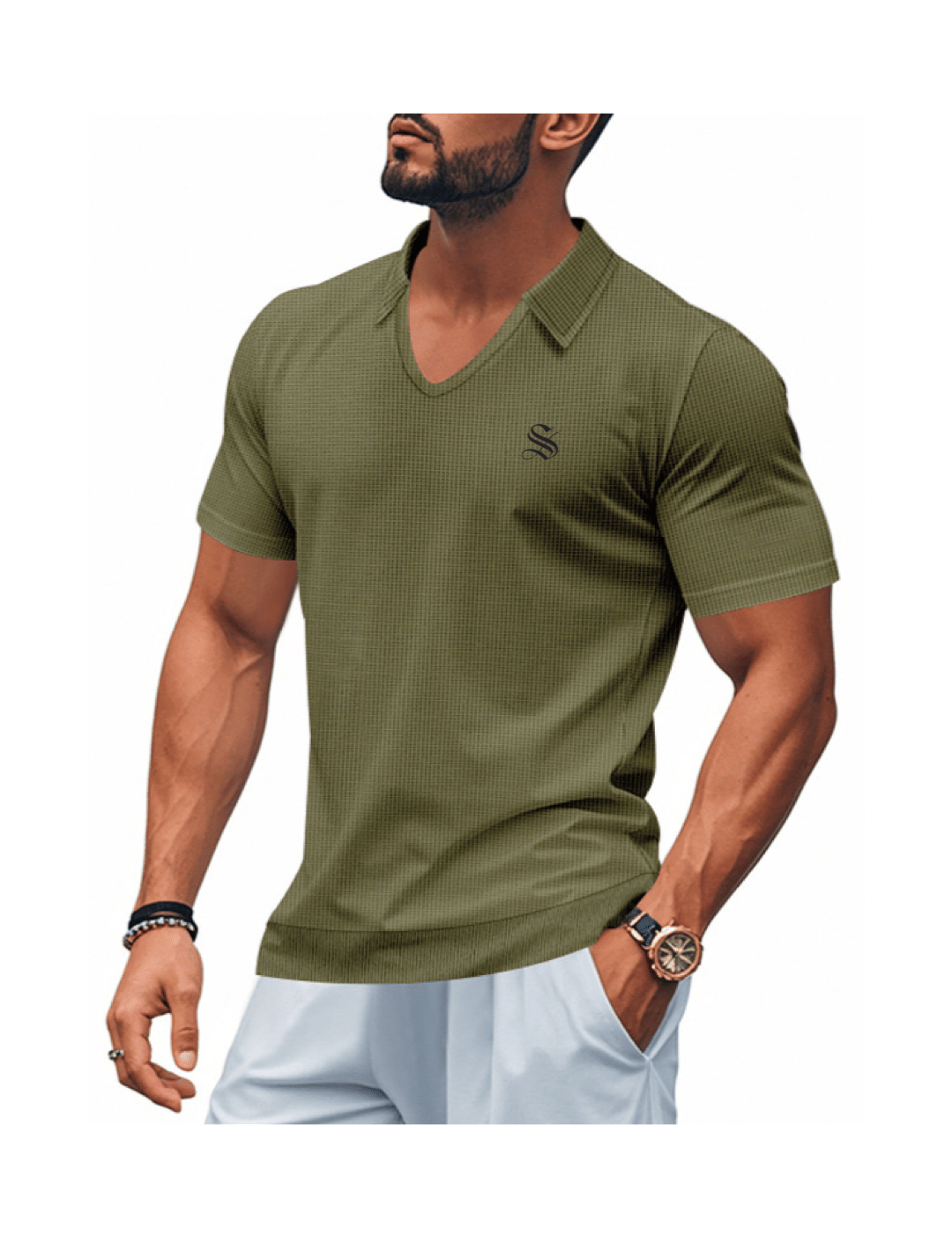 VLHJK - V - Neck Polo Shirt for Men - Sarman Fashion - Wholesale Clothing Fashion Brand for Men from Canada