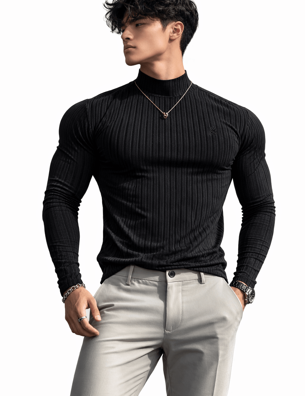 XaoP2 - High Neck Long Sleeve Shirt for Men - Sarman Fashion - Wholesale Clothing Fashion Brand for Men from Canada