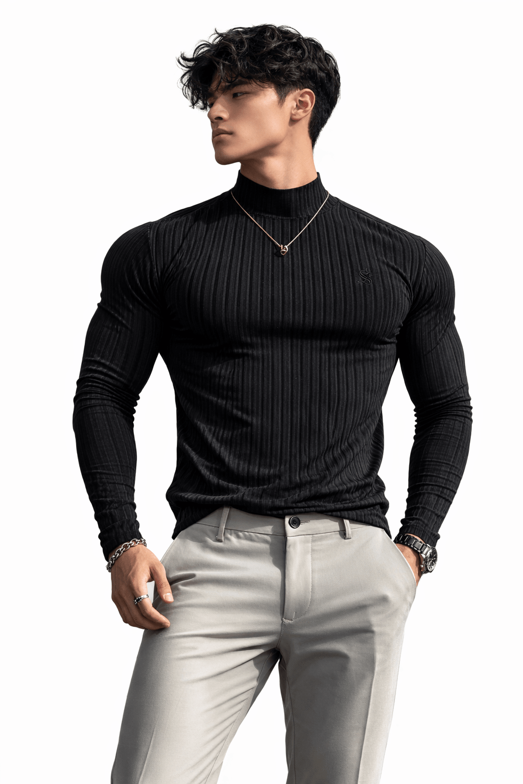 XaoP2 - High Neck Long Sleeve Shirt for Men - Sarman Fashion - Wholesale Clothing Fashion Brand for Men from Canada