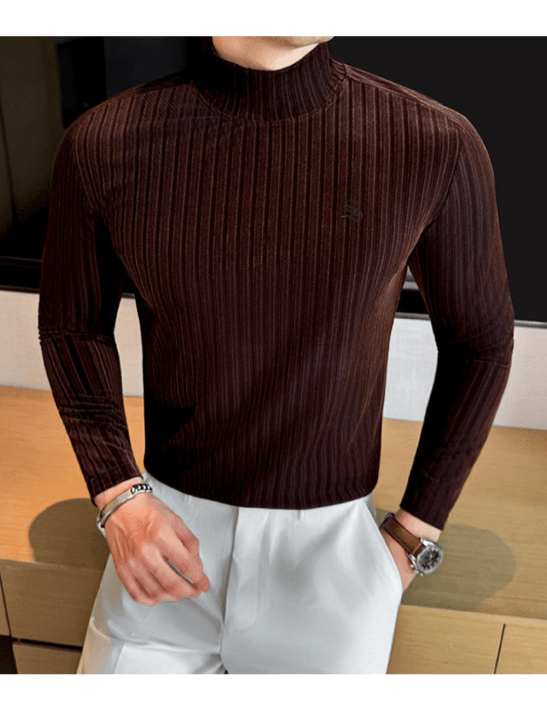 XaoP2 - High Neck Long Sleeve Shirt for Men - Sarman Fashion - Wholesale Clothing Fashion Brand for Men from Canada