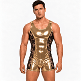 Zalisa – Men’s Custom-Made Glossy PU Leather & Floral Lace Short Jumpsuit - Sarman Fashion - Wholesale Clothing Fashion Brand for Men from Canada