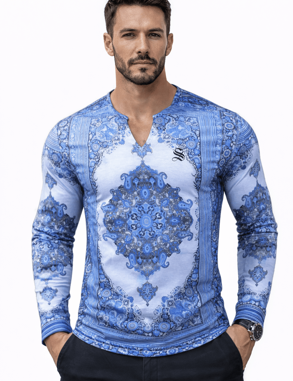 Zimja - Long V - Neck Shirt for Men - Sarman Fashion - Wholesale Clothing Fashion Brand for Men from Canada