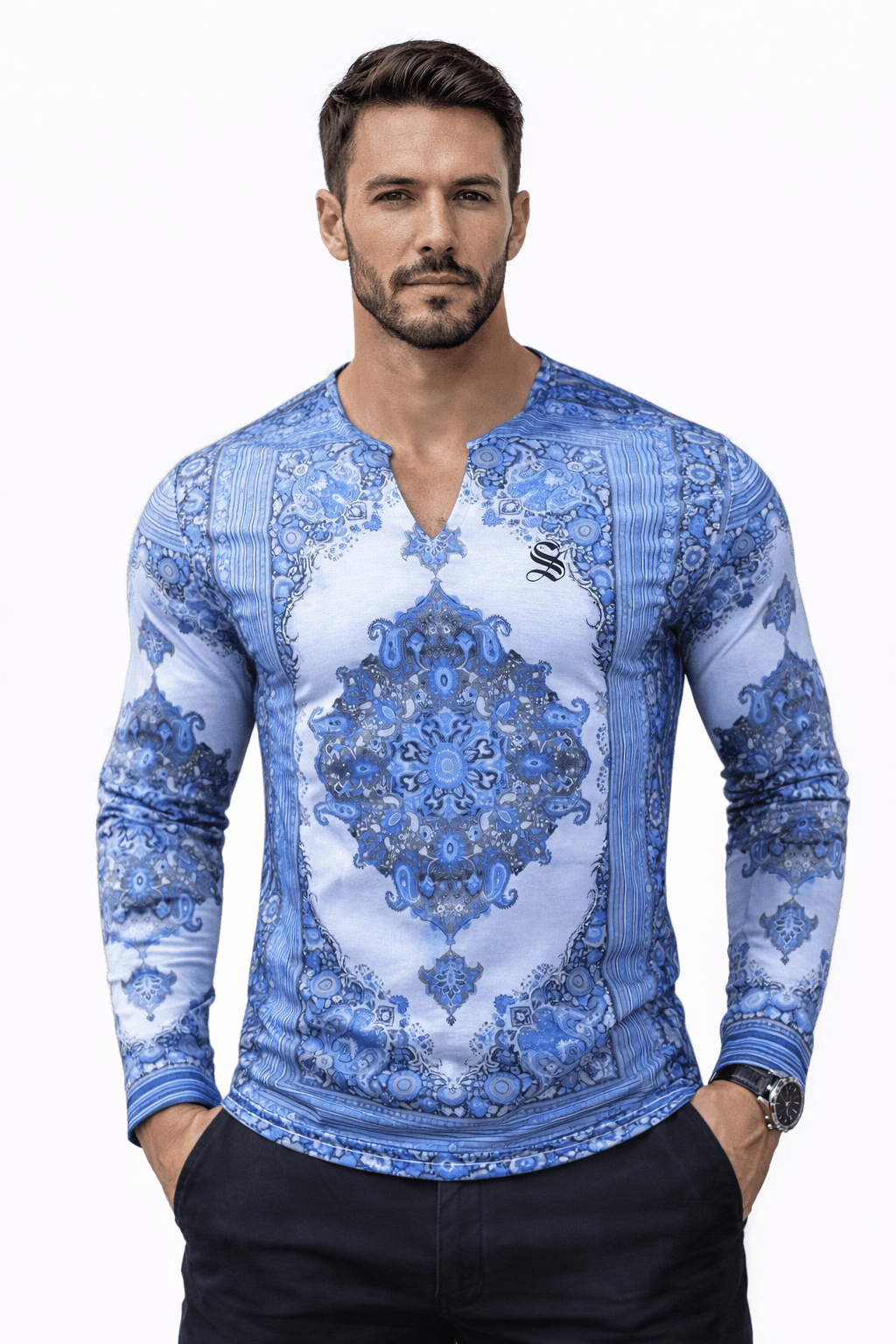 Zimja - Long V - Neck Shirt for Men - Sarman Fashion - Wholesale Clothing Fashion Brand for Men from Canada