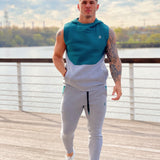 Akuna - Grey/Green Sleeveless Hoodie for Men - Sarman Fashion - Wholesale Clothing Fashion Brand for Men from Canada