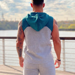 Akuna - Grey/Green Sleeveless Hoodie for Men - Sarman Fashion - Wholesale Clothing Fashion Brand for Men from Canada