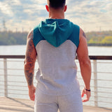 Akuna - Grey/Green Sleeveless Hoodie for Men - Sarman Fashion - Wholesale Clothing Fashion Brand for Men from Canada