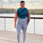 Akuna - Grey/Green Sleeveless Hoodie for Men - Sarman Fashion - Wholesale Clothing Fashion Brand for Men from Canada