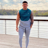 Akuna - Grey/Green Sleeveless Hoodie for Men - Sarman Fashion - Wholesale Clothing Fashion Brand for Men from Canada