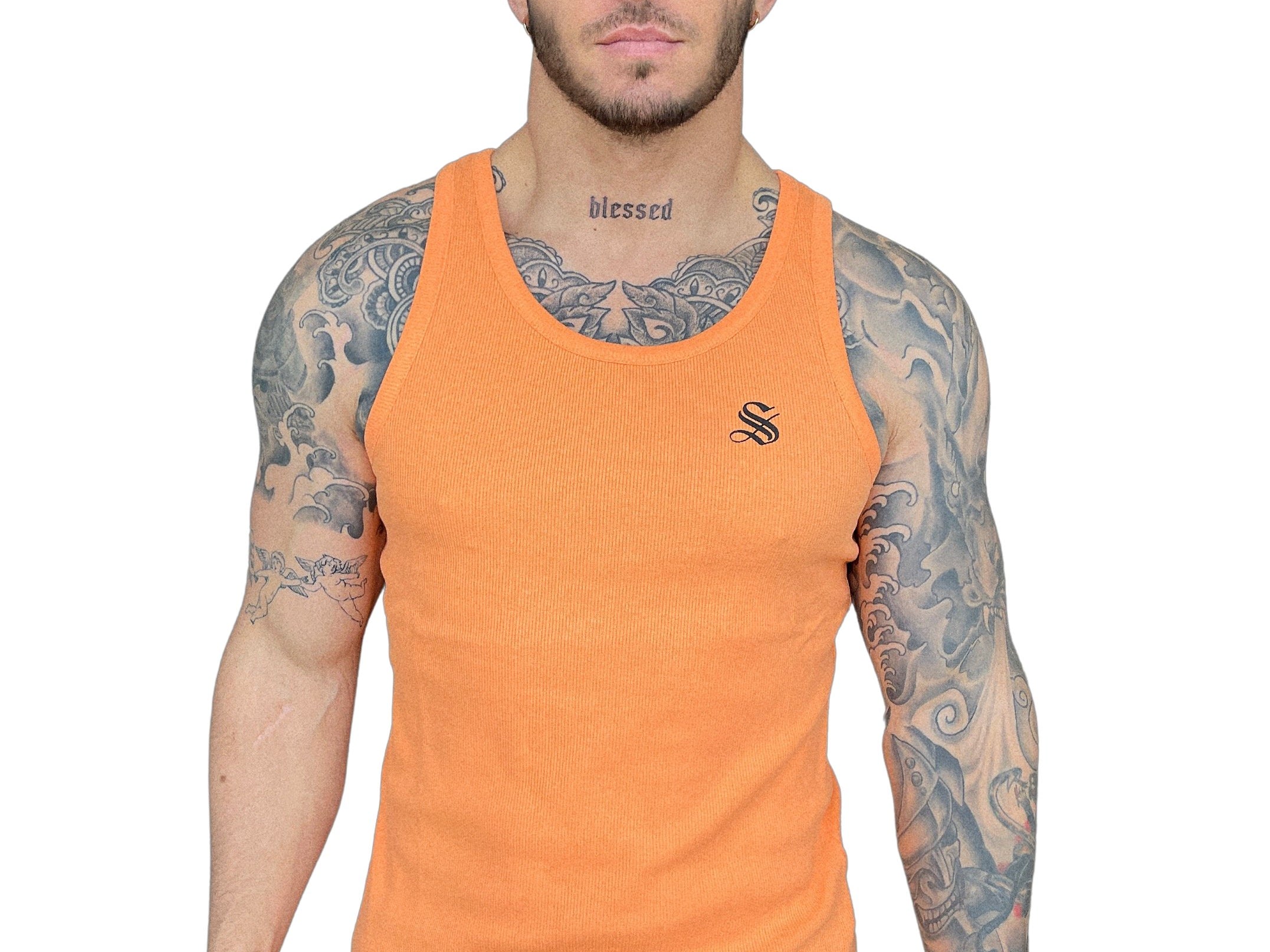 Almanio - Orange Tank Top for Men - Sarman Fashion - Wholesale Clothing Fashion Brand for Men from Canada