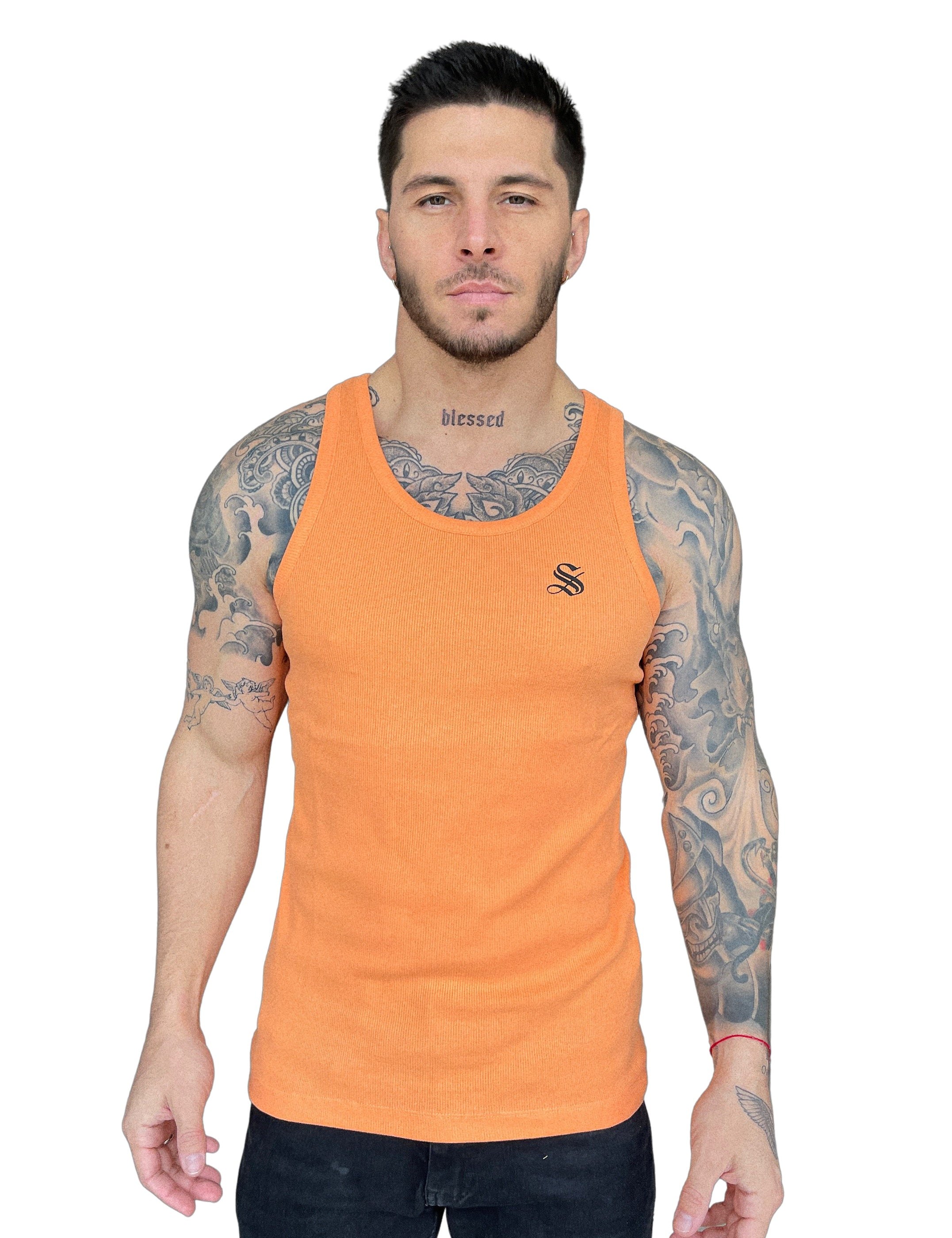 Almanio - Orange Tank Top for Men - Sarman Fashion - Wholesale Clothing Fashion Brand for Men from Canada