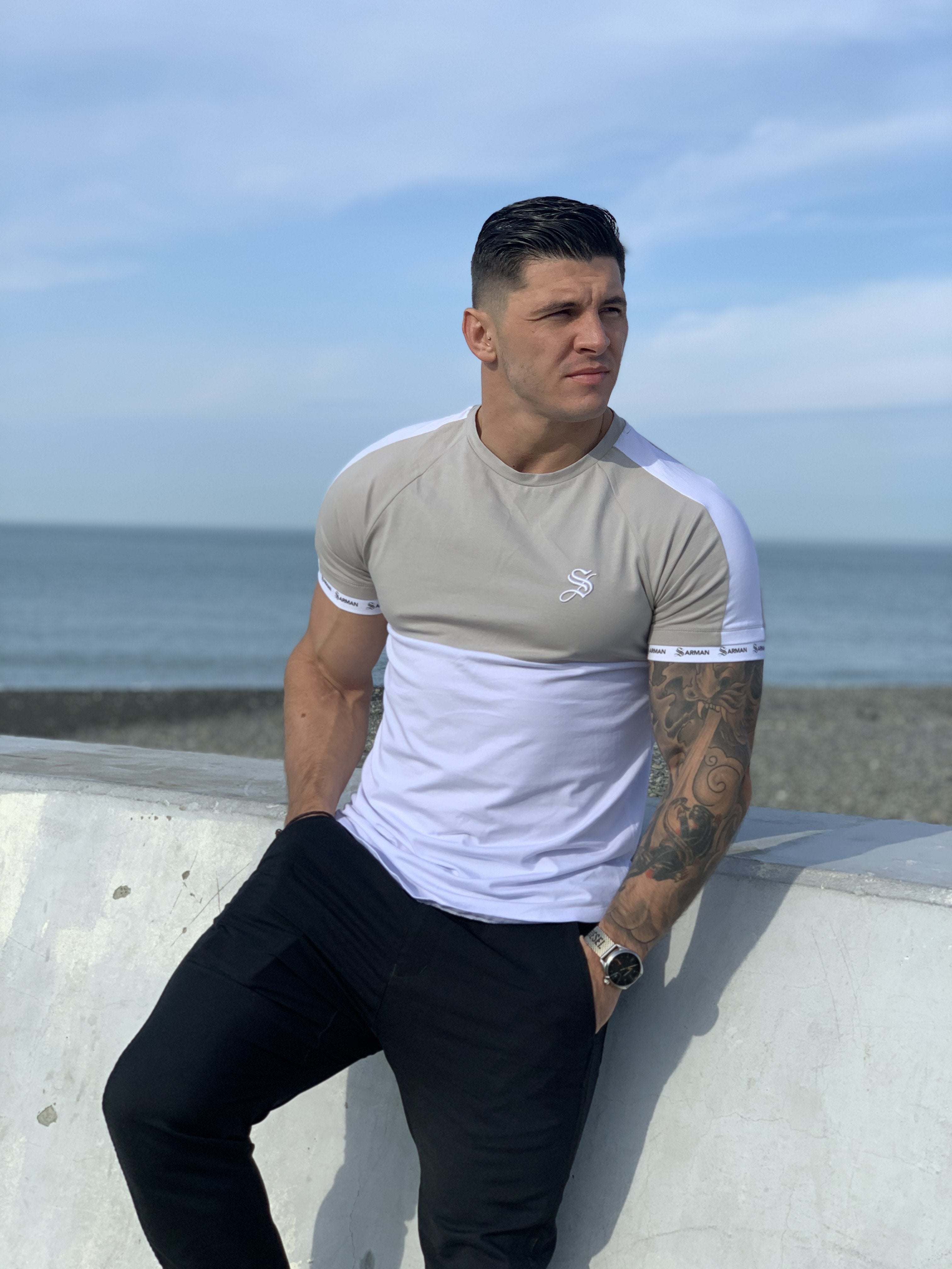 Almighty - White/Grey T-shirt for Men - Sarman Fashion - Wholesale Clothing Fashion Brand for Men from Canada