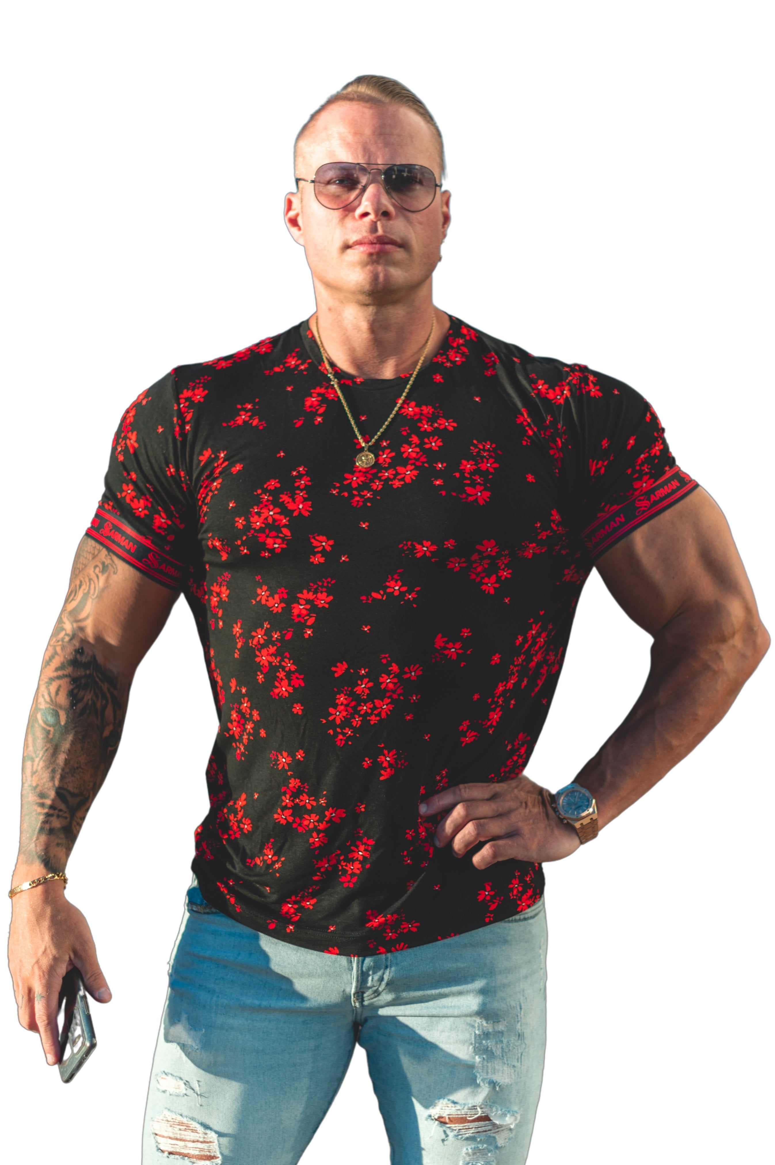 Anemone - Red T-shirt for Men - Sarman Fashion - Wholesale Clothing Fashion Brand for Men from Canada