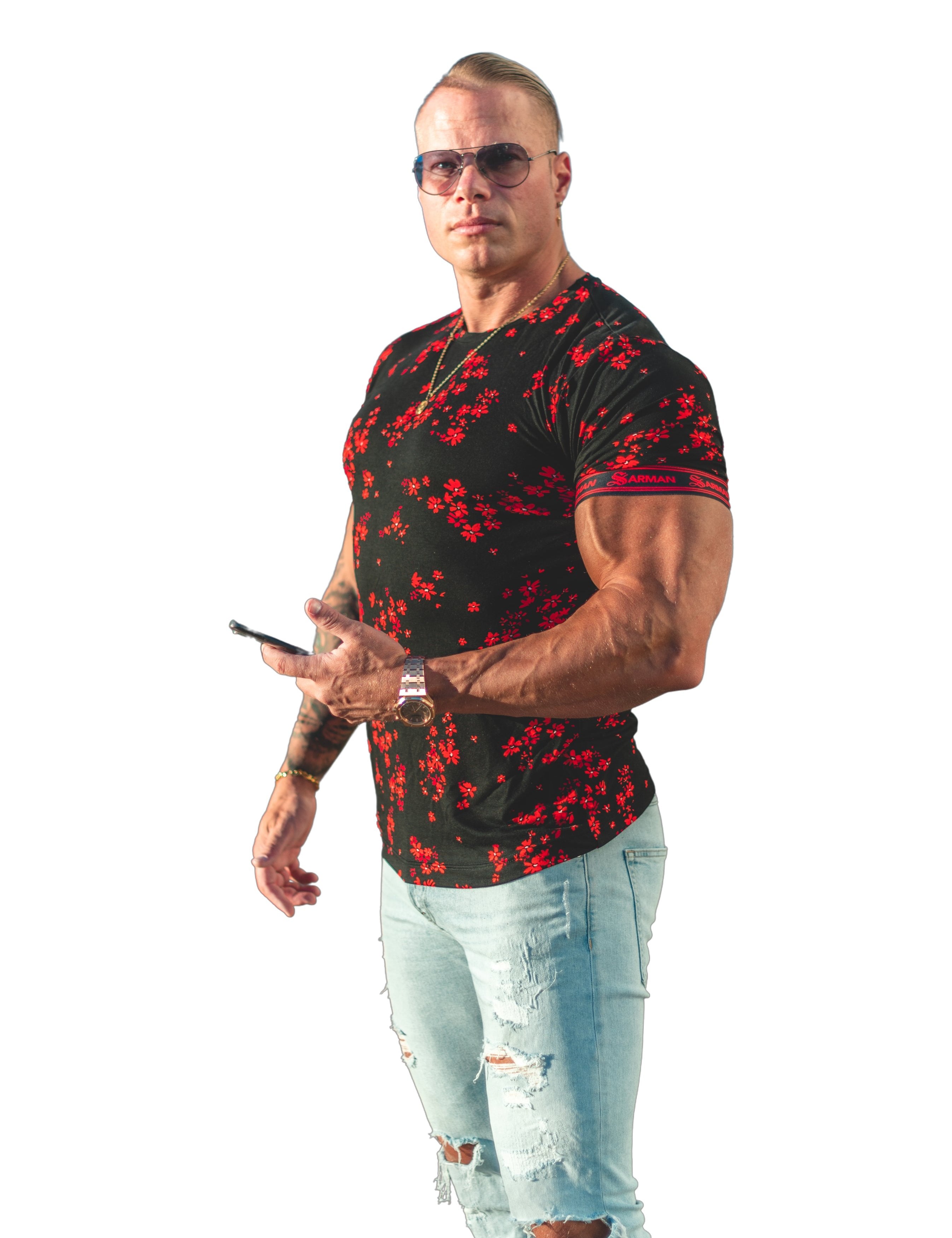 Anemone - Red T-shirt for Men - Sarman Fashion - Wholesale Clothing Fashion Brand for Men from Canada