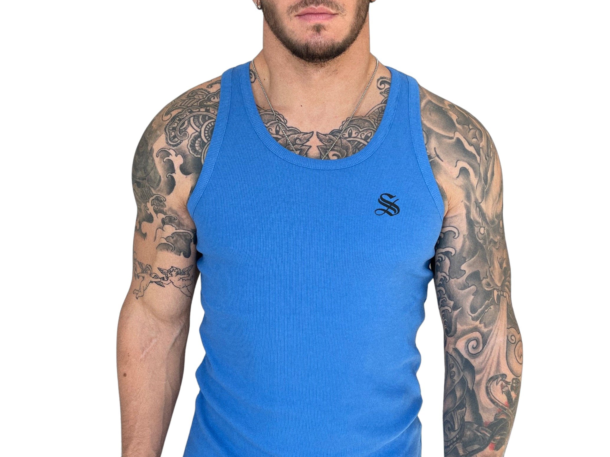 Aurolania - Blue Tank Top for Men - Sarman Fashion - Wholesale Clothing Fashion Brand for Men from Canada