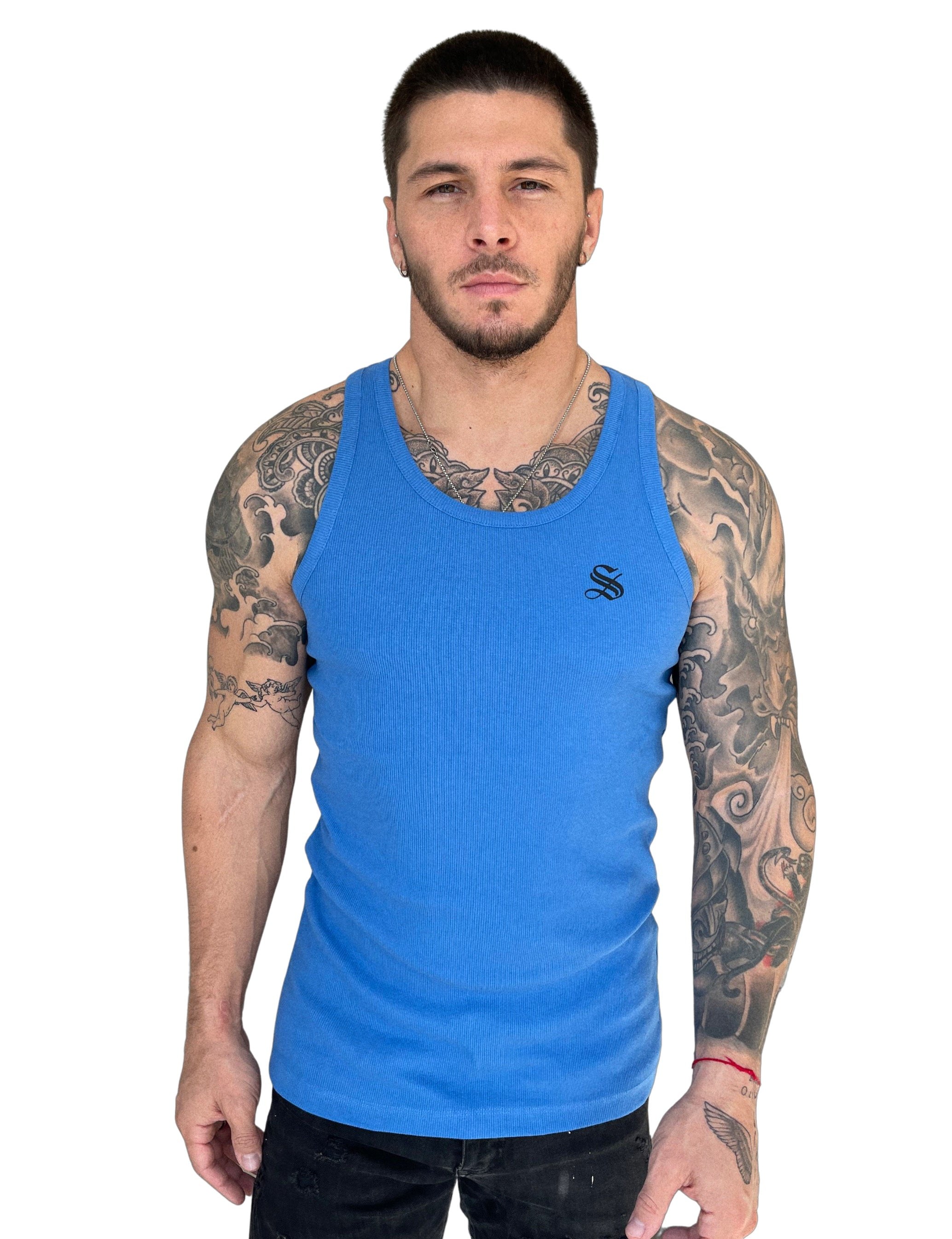 Aurolania - Blue Tank Top for Men - Sarman Fashion - Wholesale Clothing Fashion Brand for Men from Canada