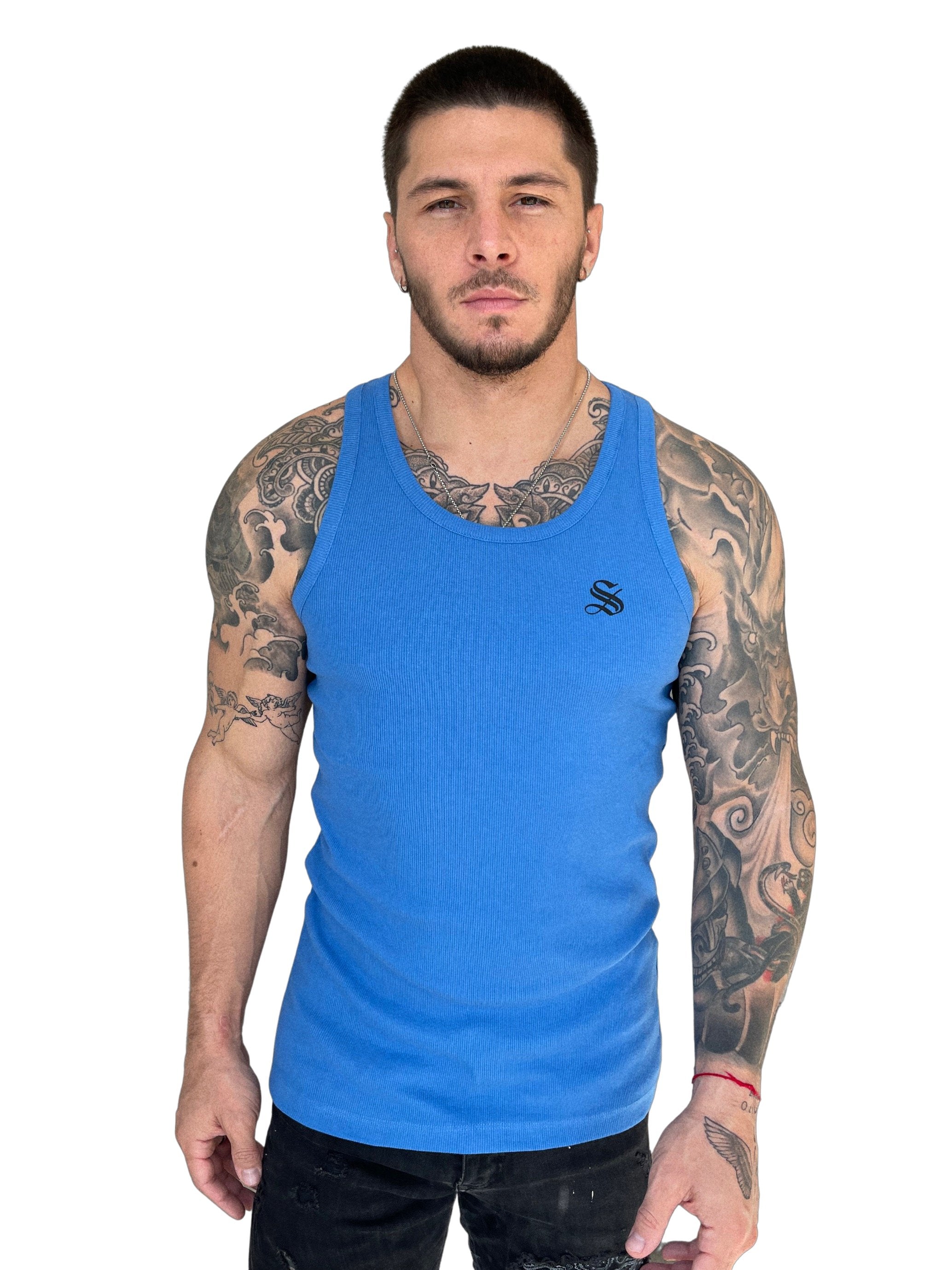 Aurolania - Blue Tank Top for Men - Sarman Fashion - Wholesale Clothing Fashion Brand for Men from Canada