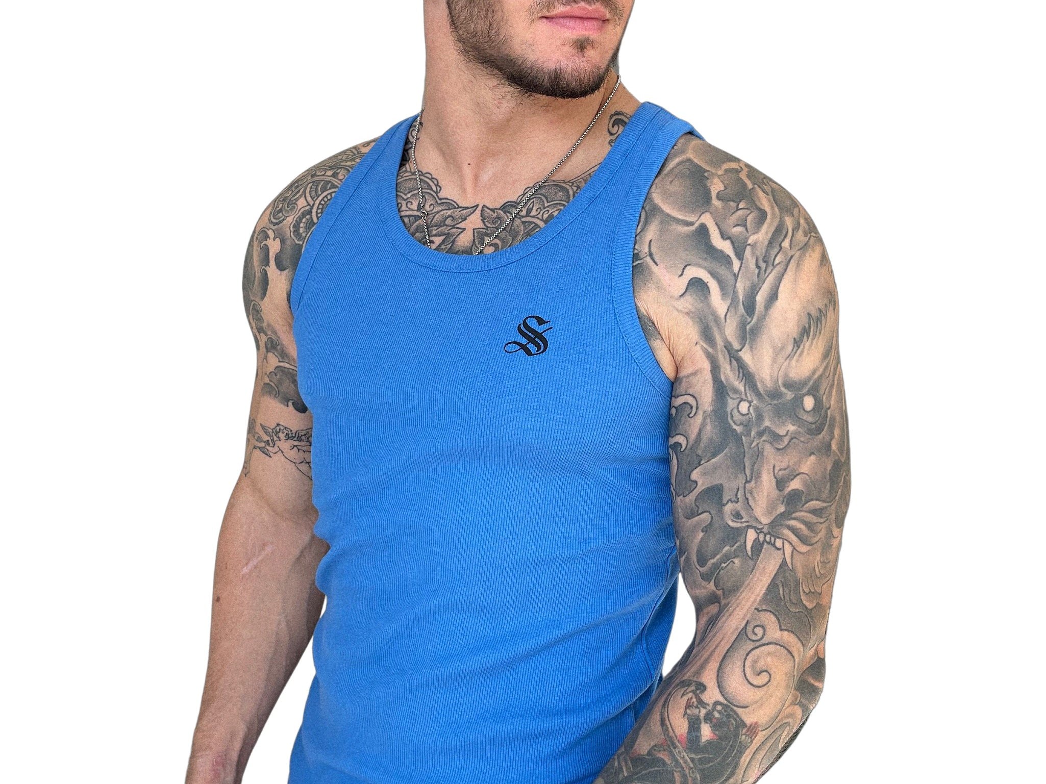 Aurolania - Blue Tank Top for Men - Sarman Fashion - Wholesale Clothing Fashion Brand for Men from Canada