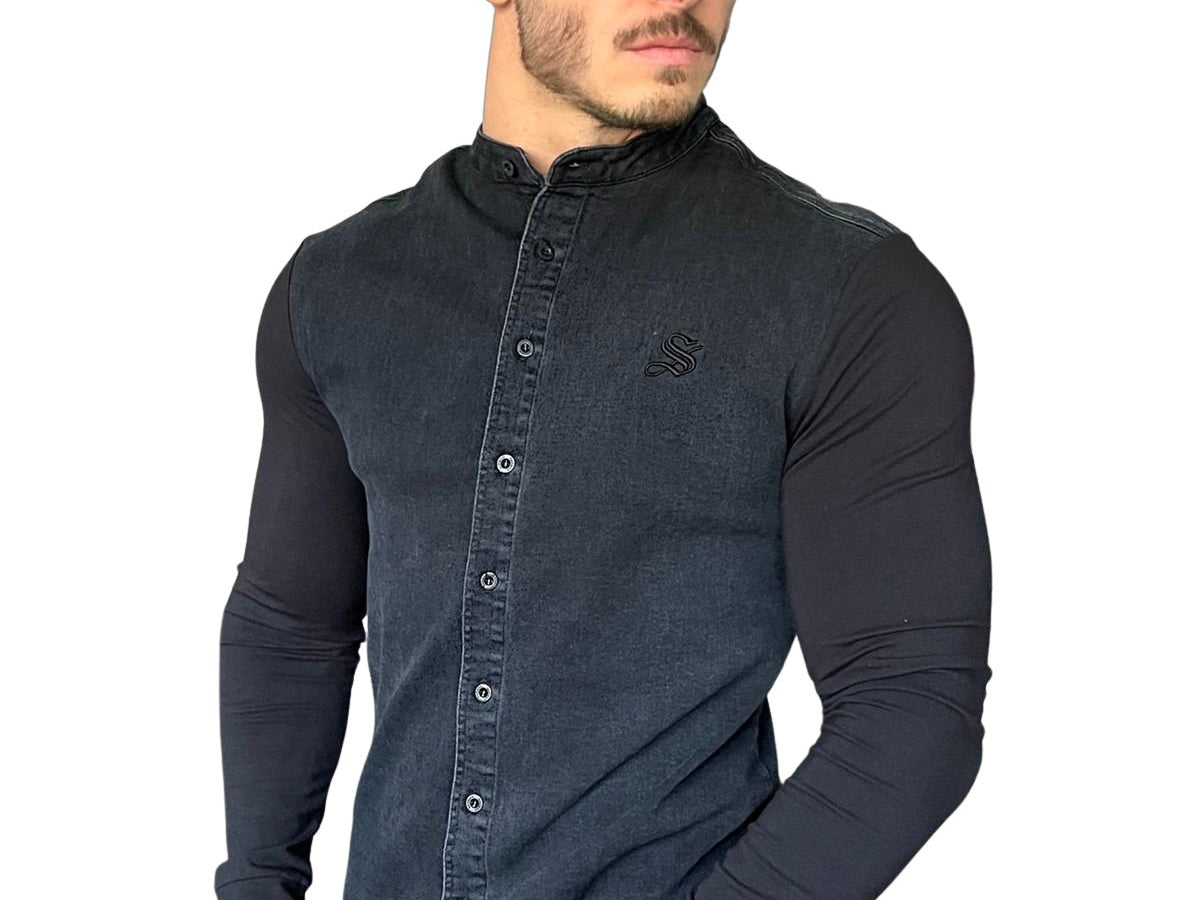 Balona - Grey/Black Long Sleeves Jeans Shirt for Men (PRE-ORDER DISPATCH DATE 15 APRIL 2023) - Sarman Fashion - Wholesale Clothing Fashion Brand for Men from Canada