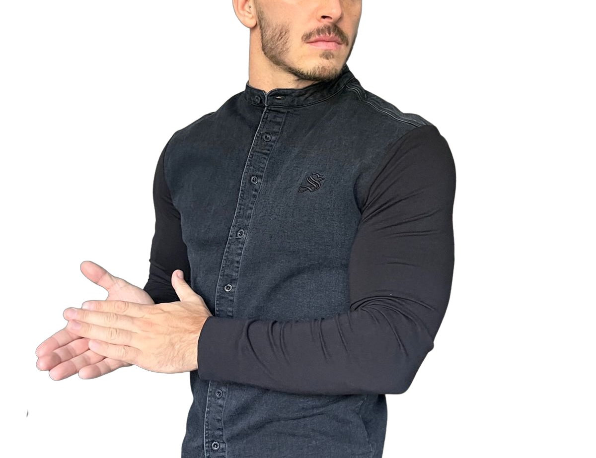 Balona - Grey/Black Long Sleeves Jeans Shirt for Men (PRE-ORDER DISPATCH DATE 15 APRIL 2023) - Sarman Fashion - Wholesale Clothing Fashion Brand for Men from Canada