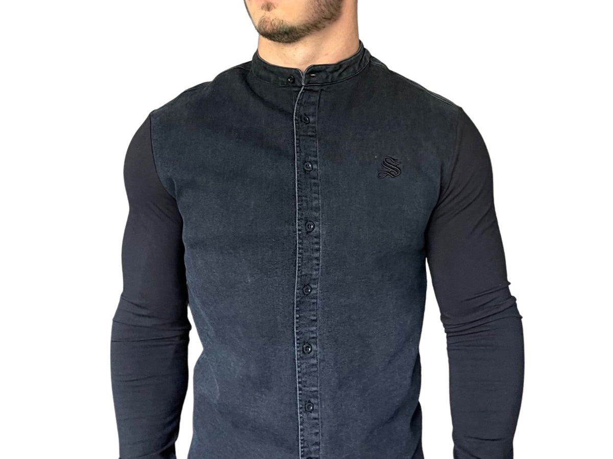 Balona - Grey/Black Long Sleeves Jeans Shirt for Men (PRE-ORDER DISPATCH DATE 15 APRIL 2023) - Sarman Fashion - Wholesale Clothing Fashion Brand for Men from Canada