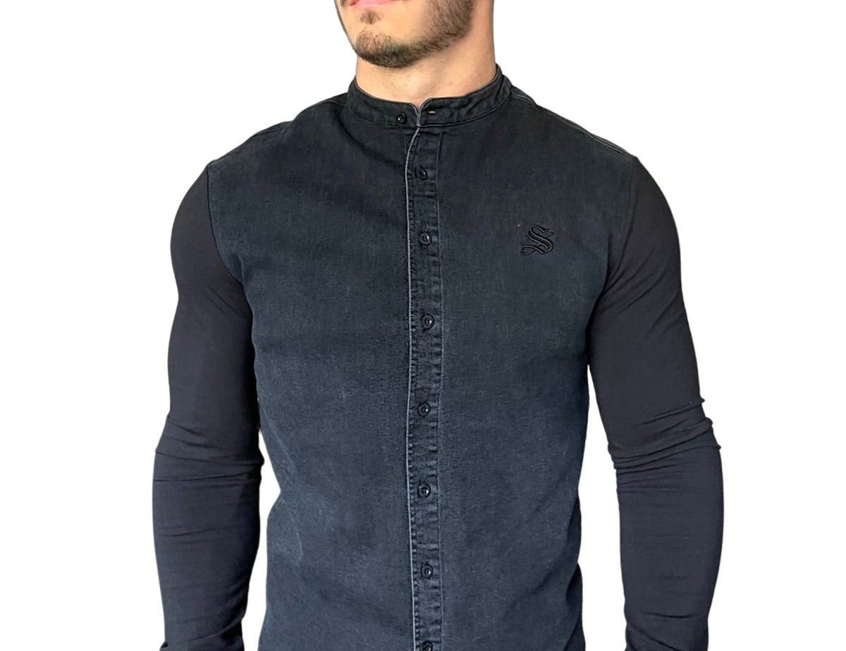 Balona - Grey/Black Long Sleeves Jeans Shirt for Men (PRE-ORDER DISPATCH DATE 15 APRIL 2023) - Sarman Fashion - Wholesale Clothing Fashion Brand for Men from Canada