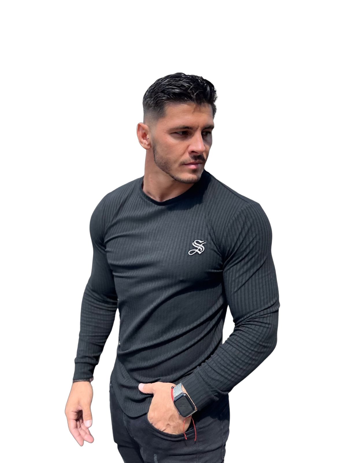 Base 1 - Black Long Sleeve Shirt for Men - Sarman Fashion - Wholesale Clothing Fashion Brand for Men from Canada