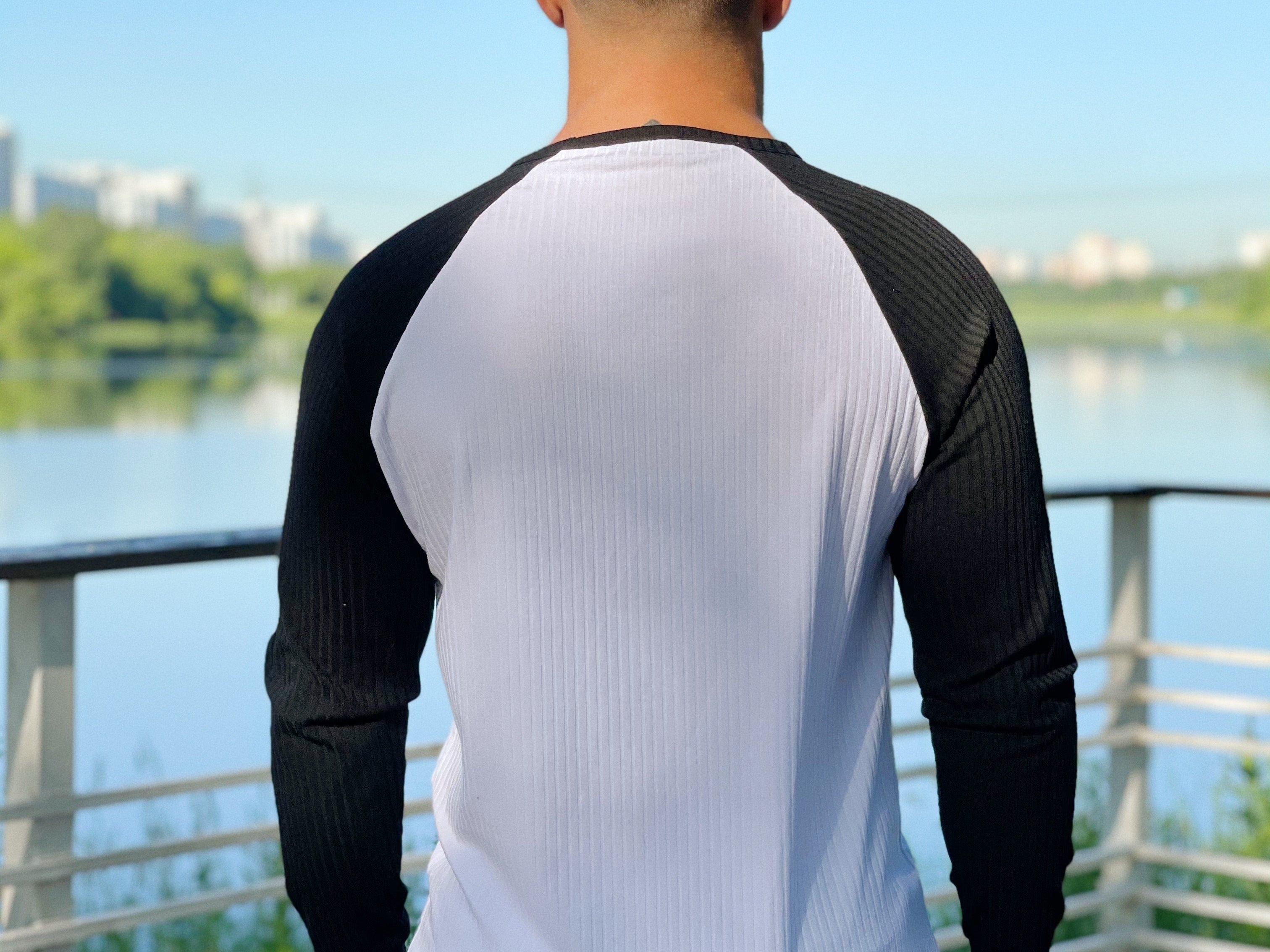 BaseBall - Black/White Long Sleeves Shirt for Men - Sarman Fashion - Wholesale Clothing Fashion Brand for Men from Canada