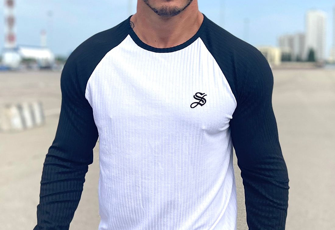 BaseBall - Black/White Long Sleeves Shirt for Men - Sarman Fashion - Wholesale Clothing Fashion Brand for Men from Canada