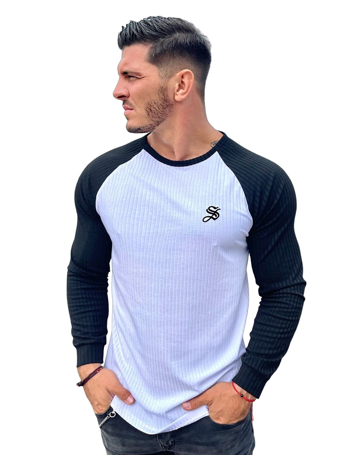 BaseBall - Black/White Long Sleeves Shirt for Men - Sarman Fashion - Wholesale Clothing Fashion Brand for Men from Canada