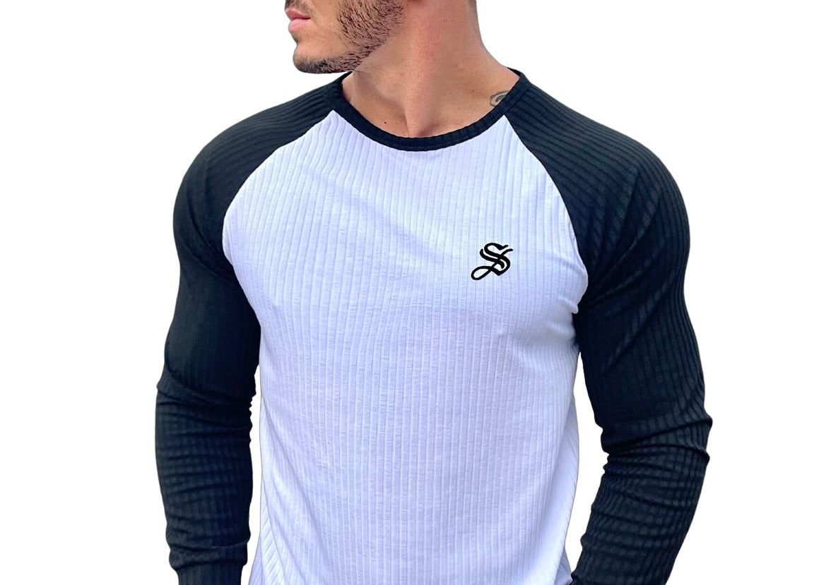 BaseBall - Black/White Long Sleeves Shirt for Men - Sarman Fashion - Wholesale Clothing Fashion Brand for Men from Canada