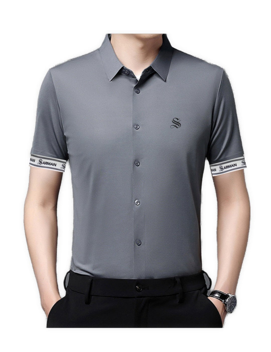 Bernub - Short Sleeves Shirt with Straps for Men - Sarman Fashion - Wholesale Clothing Fashion Brand for Men from Canada