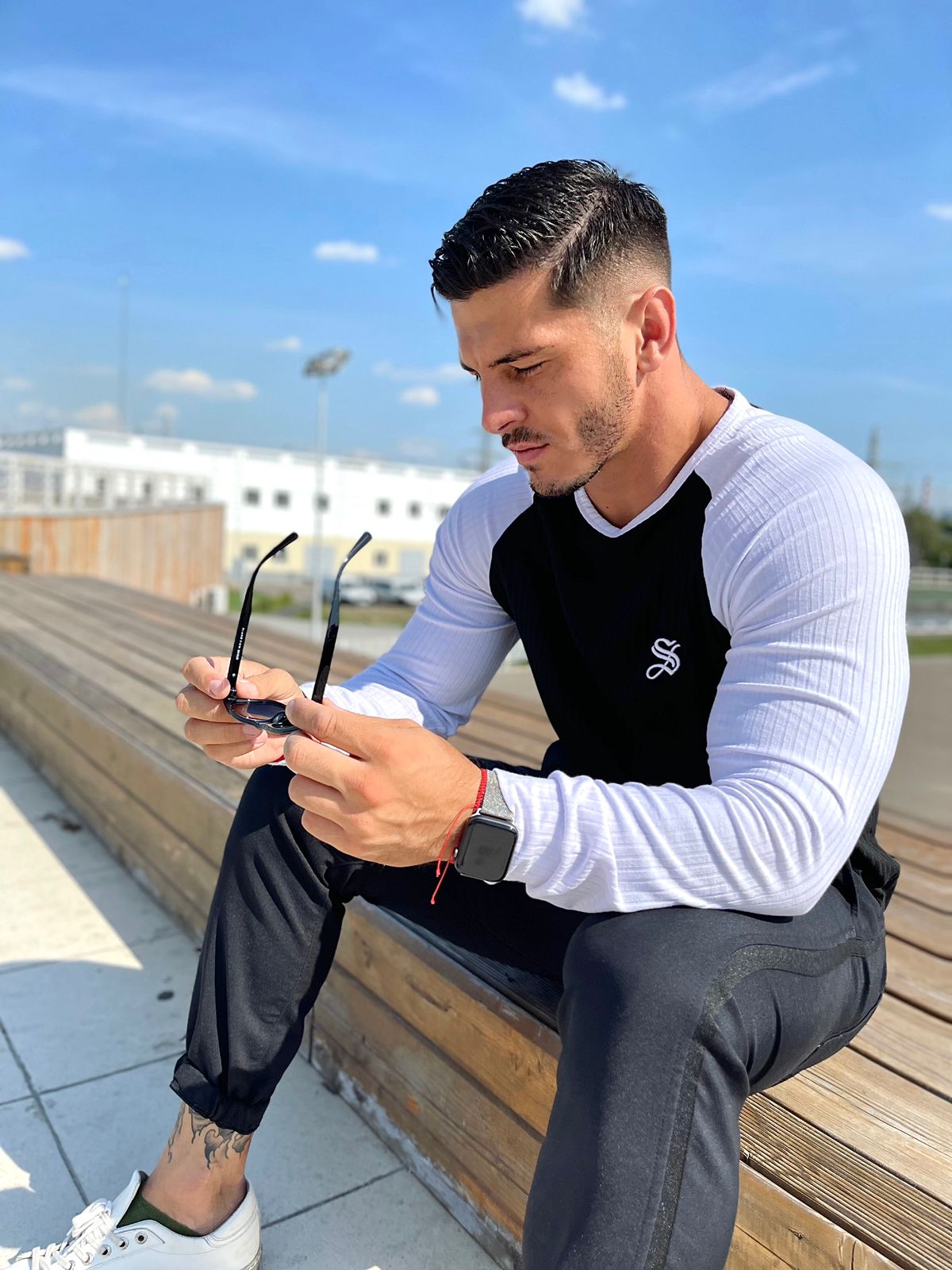 Blooper - Black/White Long Sleeves Shirt for Men - Sarman Fashion - Wholesale Clothing Fashion Brand for Men from Canada
