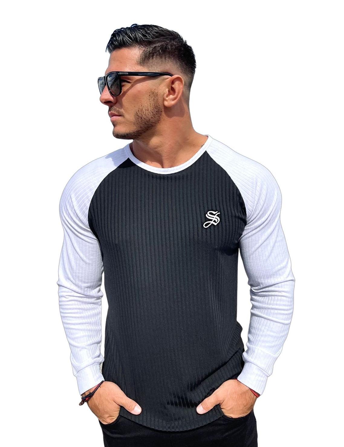Blooper - Black/White Long Sleeves Shirt for Men - Sarman Fashion - Wholesale Clothing Fashion Brand for Men from Canada