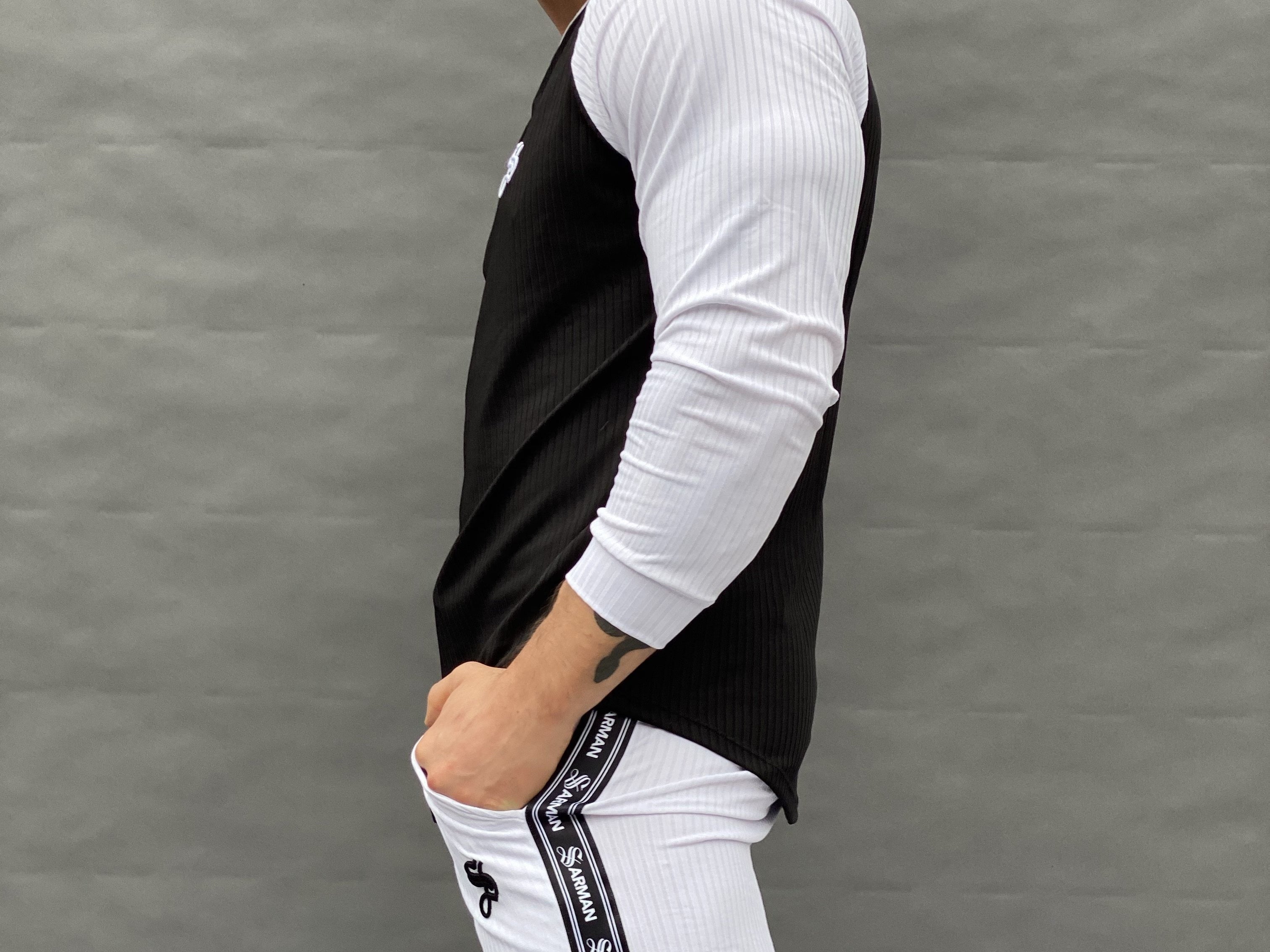 Blooper - Black/White Long Sleeves Shirt for Men - Sarman Fashion - Wholesale Clothing Fashion Brand for Men from Canada