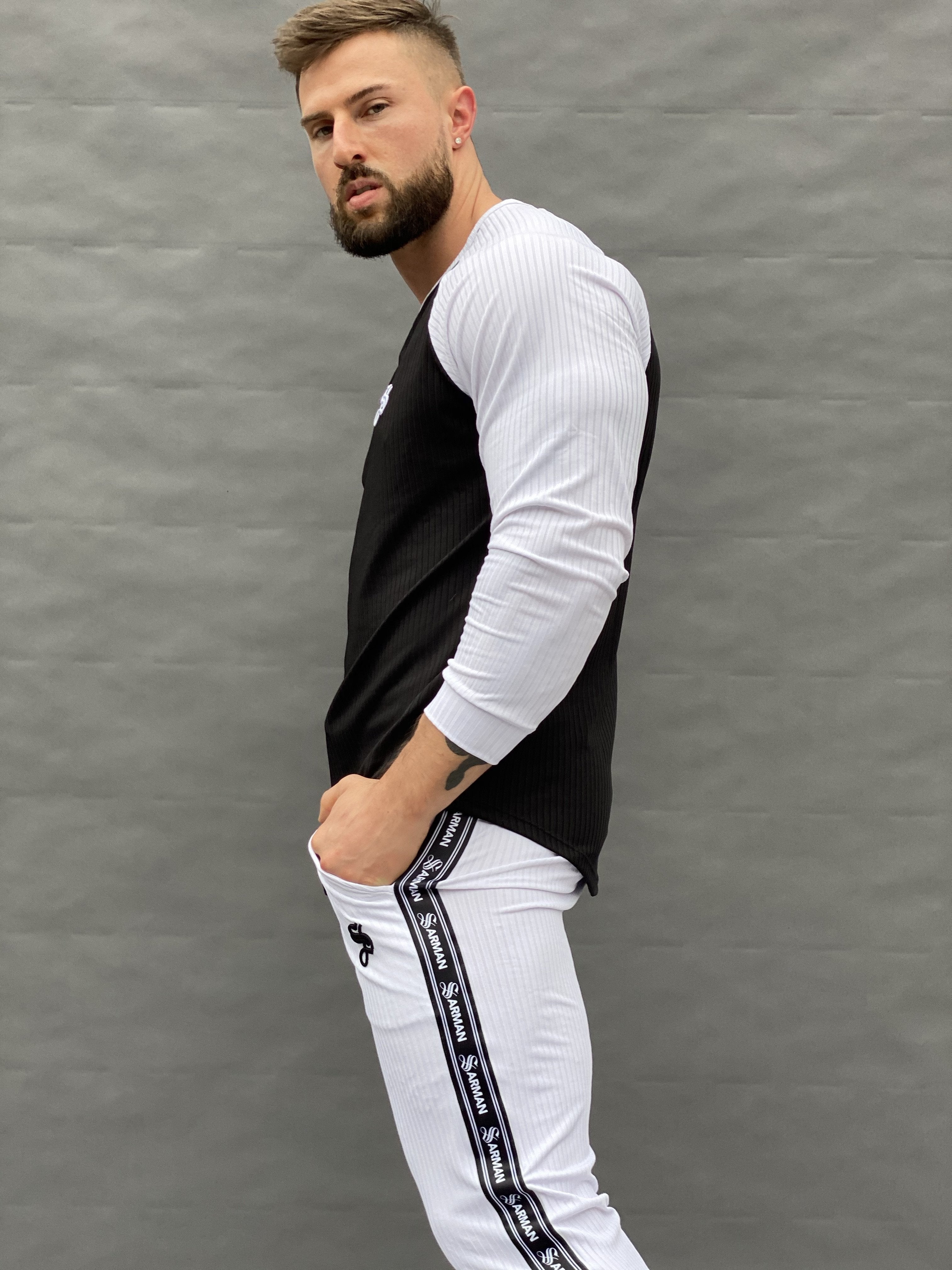 Blooper - Black/White Long Sleeves Shirt for Men - Sarman Fashion - Wholesale Clothing Fashion Brand for Men from Canada
