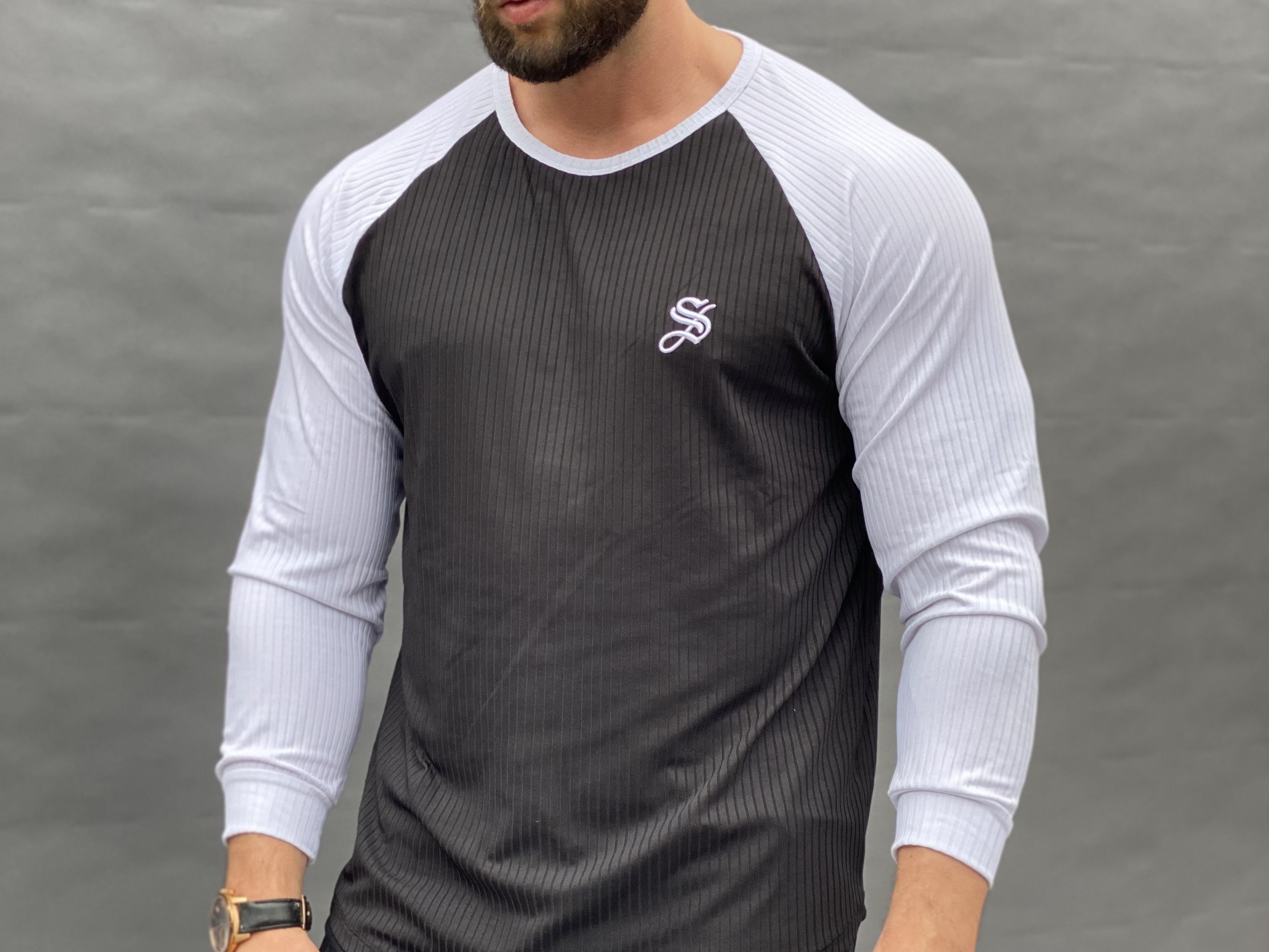 Blooper - Black/White Long Sleeves Shirt for Men - Sarman Fashion - Wholesale Clothing Fashion Brand for Men from Canada