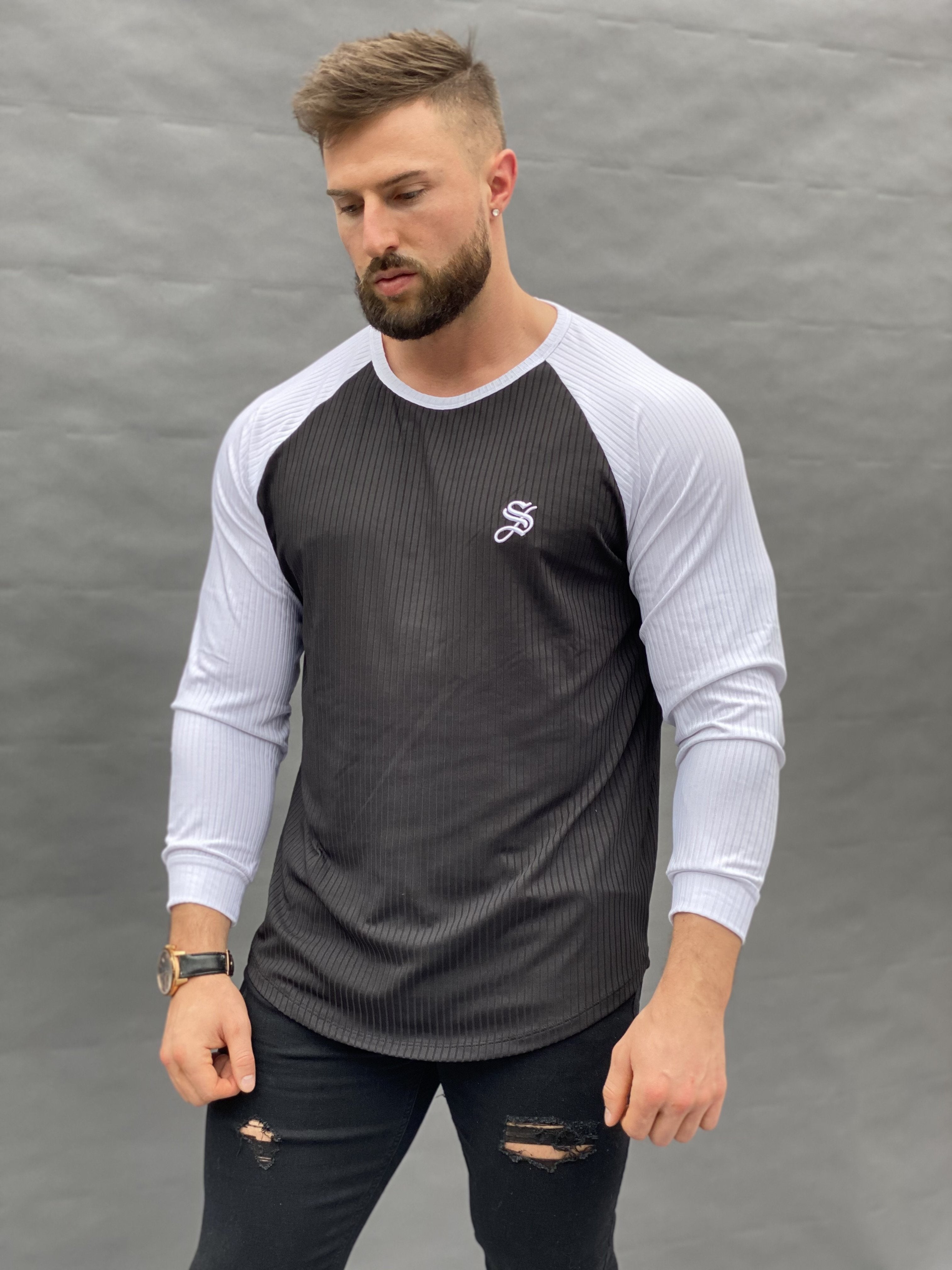 Blooper - Black/White Long Sleeves Shirt for Men - Sarman Fashion - Wholesale Clothing Fashion Brand for Men from Canada