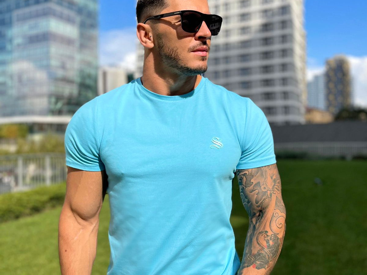 BlueShiny - Sky Blue T- Shirt for Men (PRE-ORDER DISPATCH DATE 25 DECEMBER 2021) - Sarman Fashion - Wholesale Clothing Fashion Brand for Men from Canada