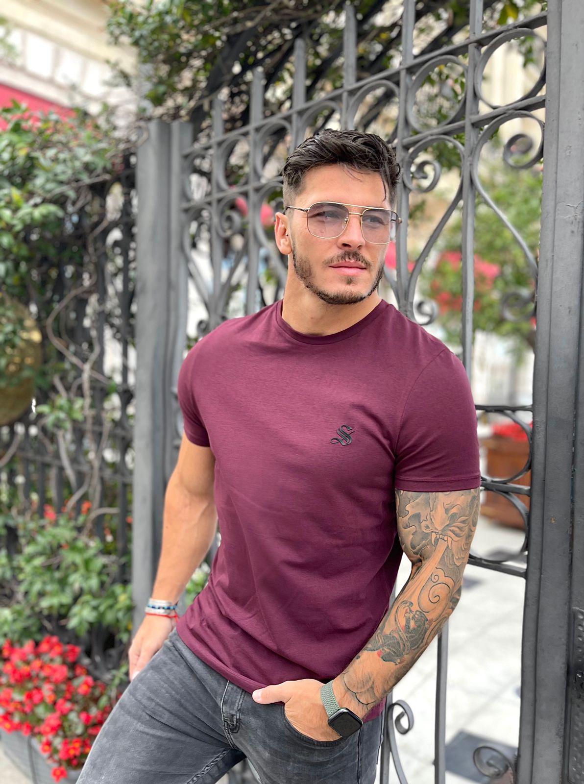 Brugeoise - Burgundy T-Shirt for Men (PRE-ORDER DISPATCH DATE 25 DECEMBER 2021) - Sarman Fashion - Wholesale Clothing Fashion Brand for Men from Canada